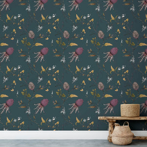 Artichoke Vine Dirty Teal Wallpaper